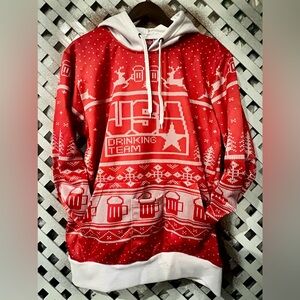 USA Drinking Team Men's Christmas Sweatshirt Hoodie with  beer holder  sz L